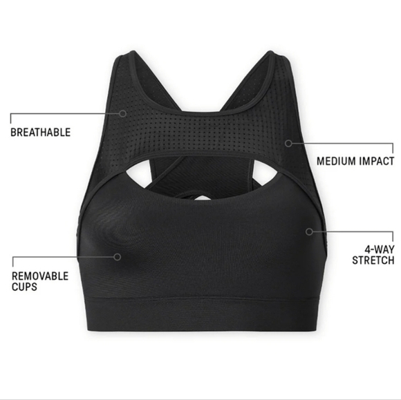 NWT Fabletics Mesh Breathable Medium Impact Sports Bra in onyx/ riptide XS - Picture 4 of 5